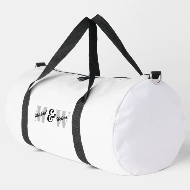 Custom Initial Black and White Monogram Duffle Bag (Left Corner)