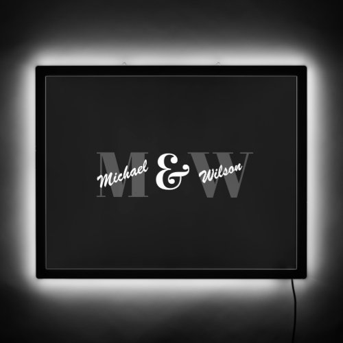 Custom Initial Black and White Monogram LED Sign