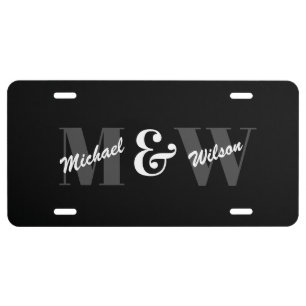 Custom Initial Black and White Monogram License Plate