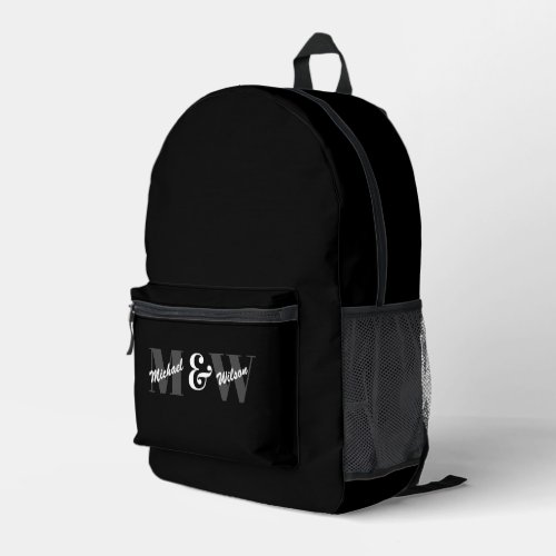 Custom Initial Black and White Monogram Printed Backpack