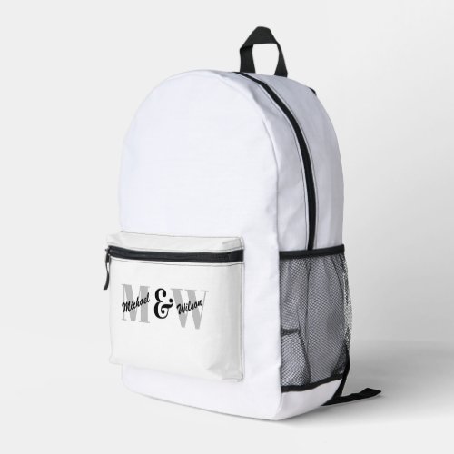 Custom Initial Black and White Monogram Printed Backpack