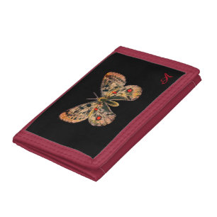 CUSTOM INITIAL BLACK NYLON WALLET WITH BUTTERFLY