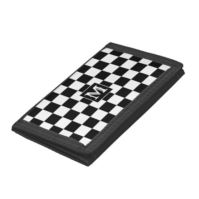 Custom Initial, Black White Checkered Wallet (Bottom)