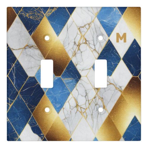 Custom initial  Blue and gold trendy marble Light Switch Cover