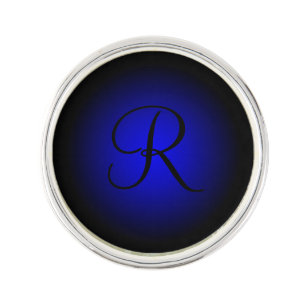 Custom initial blue black fade lapel pin