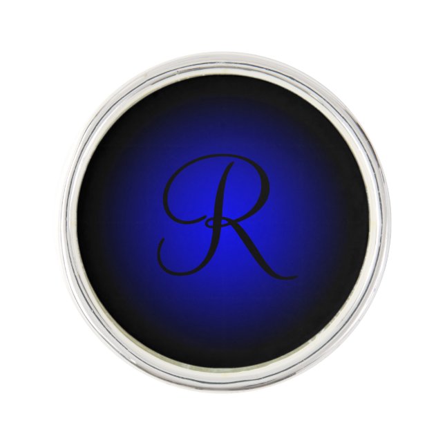 Custom initial blue black fade lapel pin (Front)