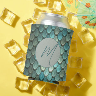 Custom initial blue scales textured can cooler
