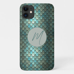 Custom initial blue scales textured iPhone 11 case