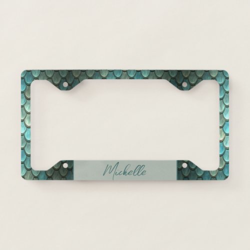 Custom initial blue scales textured license plate frame