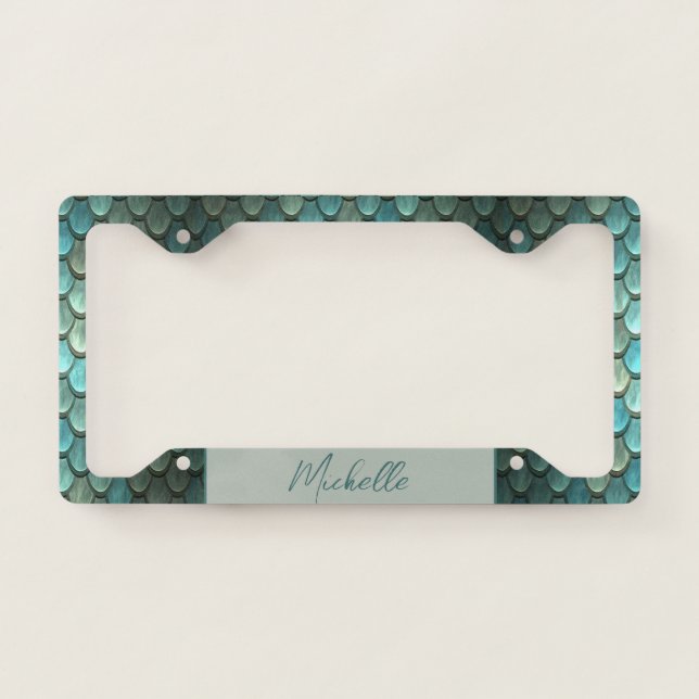 Custom initial blue scales textured license plate frame (Front)