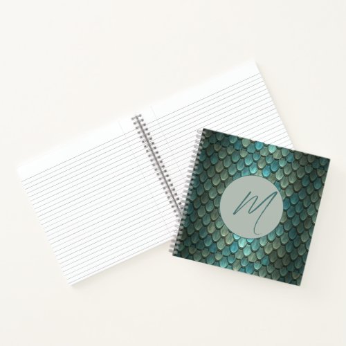 Custom initial blue scales textured notebook