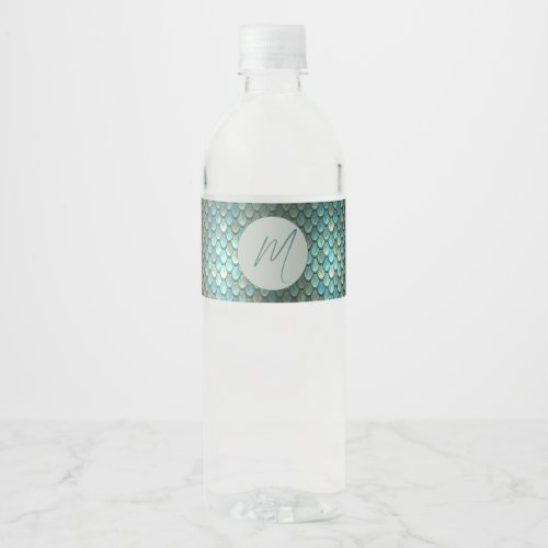 Custom initial blue scales textured water bottle label