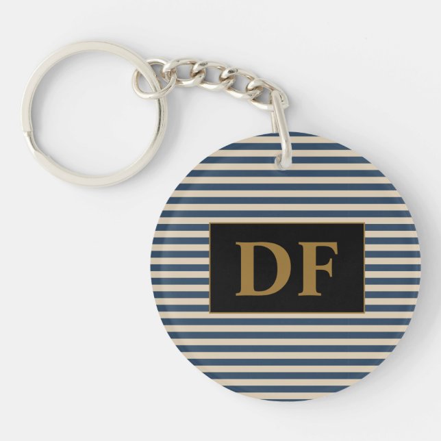 Custom Initial Blue/Vanilla Stripes Keychain (Front)