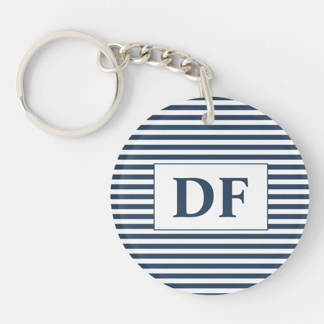 Custom Initial Blue/White Stripes Keychain (Front)