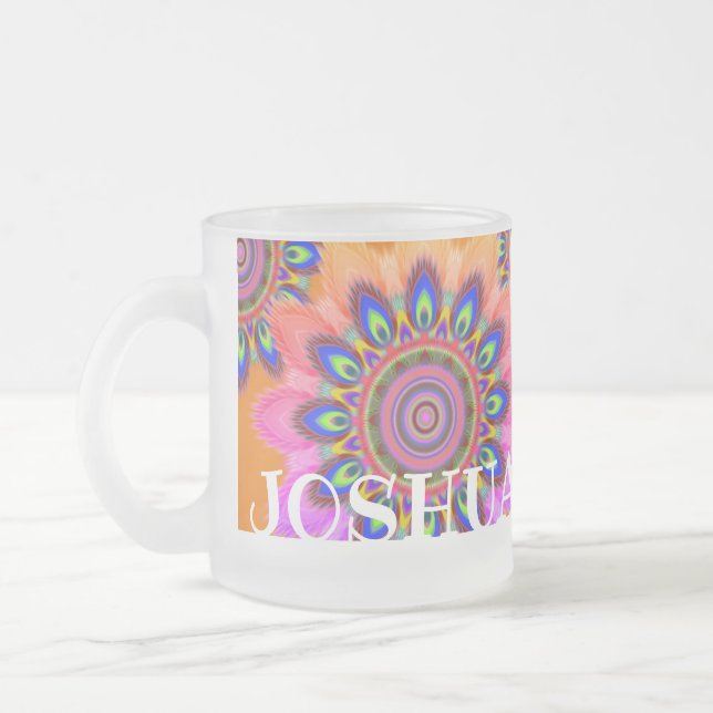 Custom initial BOHO mandala frosted glass mug (Left)