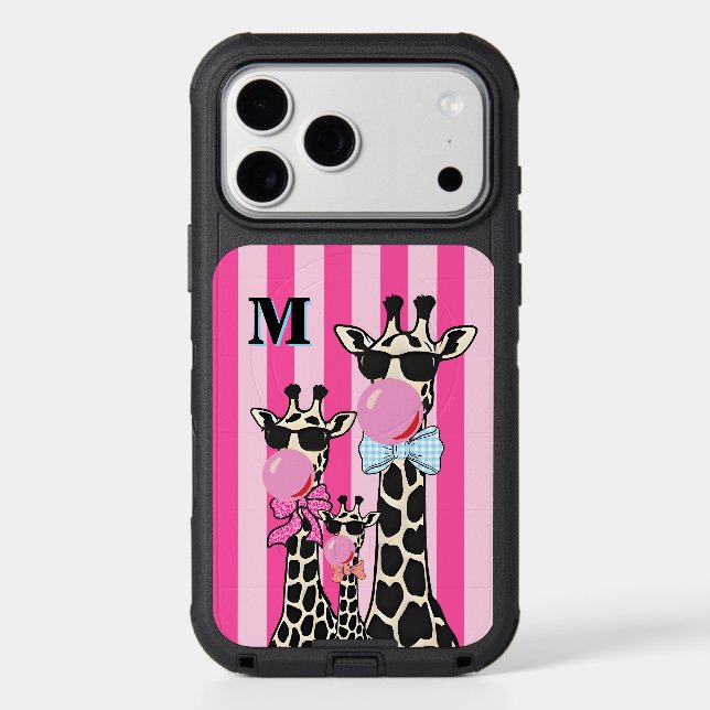 Custom Initial Cute Giraffe Phone Case  Bubble Gum (Back)