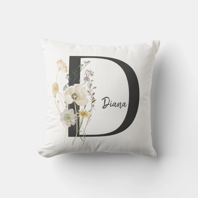 Custom Initial D Black & White Wild flower Cushion (Front)