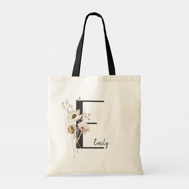 Custom Initial D Black & White Wild flower Cushion Tote Bag (Back)