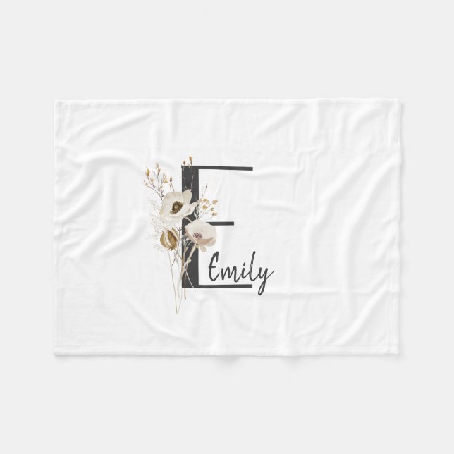 Custom Initial D Black & White Wild flower Fleece Blanket (Front (Horizontal))