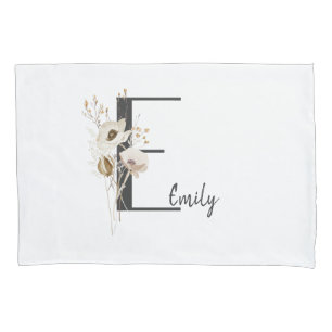 Custom Initial D Black & White Wild flower Pillow Case