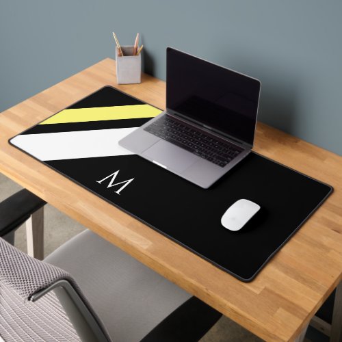 Custom initial diagonal lines black desk mat