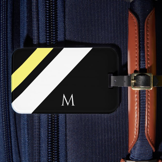 Custom initial diagonal lines black luggage tag (Front Insitu 4)