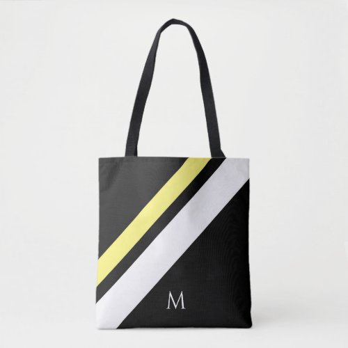 Custom initial diagonal lines black tote bag
