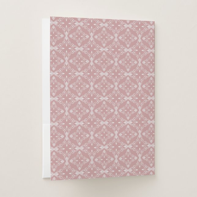 Custom Initial Dusty Rose Vector Pattern Pocket Folder (Back)
