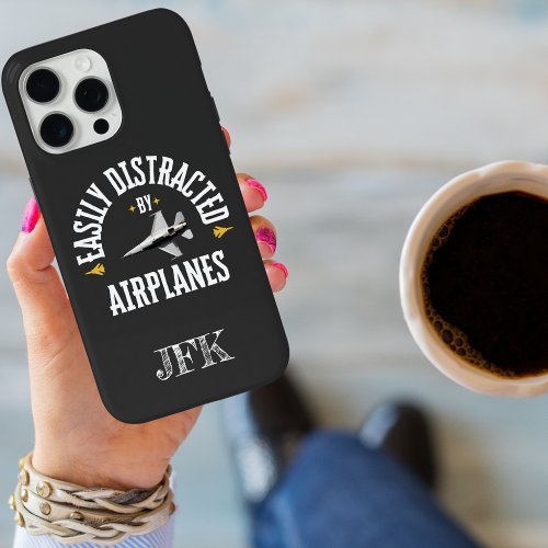 Custom InitialEasily Distracted By AirplaneFunny iPhone 15 Pro Max Case