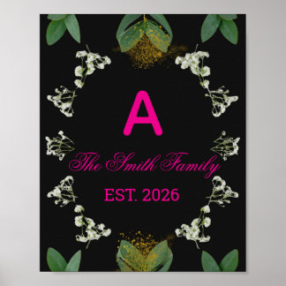 Custom Initial Elegant Botanical Monogram Print