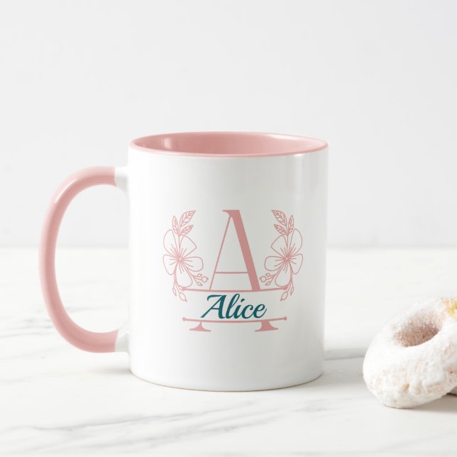 Custom Initial Floral Monogram Mug (With Donut)