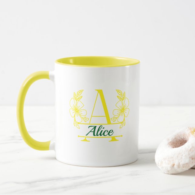 Custom Initial Floral Monogram Mug (With Donut)