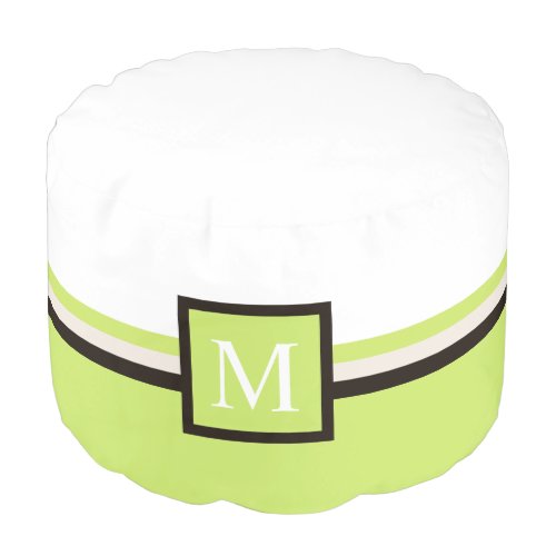 Custom Initial For White Green Color Block Stripe  Pouf