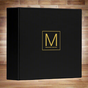 Custom Initial Gold & Black Script Professional  3 Ring Binder