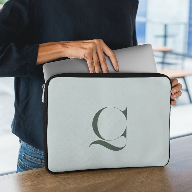 Custom Initial l Elegant Classy Green Monogrammed Laptop Sleeve (Creator Uploaded)