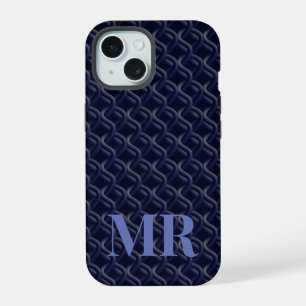 Custom Initial Large Modern Blue Lattice Rubber iPhone 15 Case