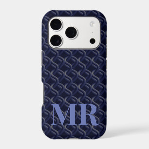 Custom Initial Large Modern Blue Lattice Rubber iPhone 17 Pro Case