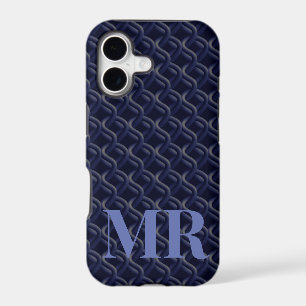 Custom Initial Large Modern Blue Lattice Rubber iPhone 17 Case