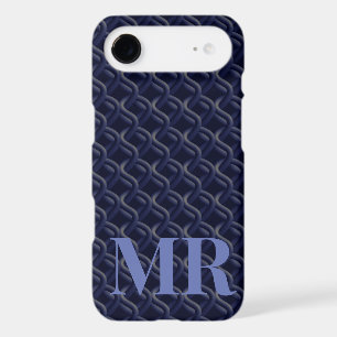 Custom Initial Large Modern Blue Lattice Rubber iPhone 17 Air Case