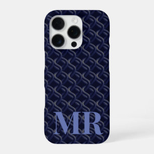 Custom Initial Large Modern Blue Lattice Rubber iPhone 16 Pro Case