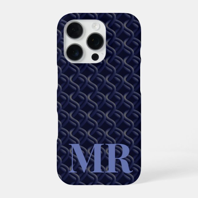 Custom Initial Large Modern Blue Lattice Rubber iPhone Case (Back)