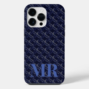 Custom Initial Large Modern Blue Lattice Rubber iPhone 14 Pro Max Case