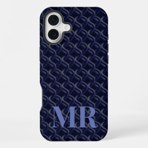 Custom Initial Large Modern Blue Lattice Rubber iPhone 16 Plus Case