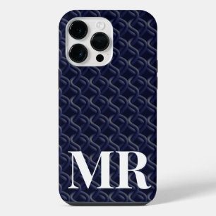 Custom Initial Large Modern Blue Lattice Rubber iPhone 14 Pro Max Case
