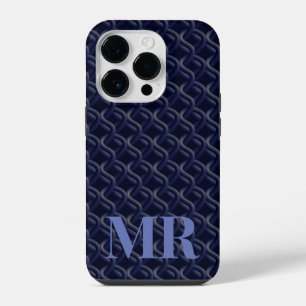 Custom Initial Large Modern Blue Lattice Rubber iPhone 14 Pro Case