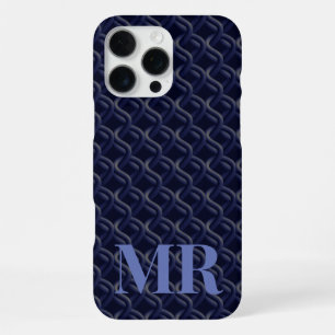 Custom Initial Large Modern Blue Lattice Rubber iPhone 16 Pro Max Case