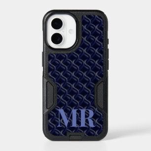 Custom Initial Large Modern Blue Lattice Rubber iPhone 17 Case