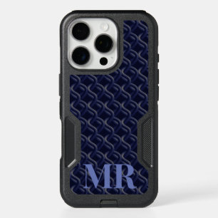 Custom Initial Large Modern Blue Lattice Rubber iPhone 16 Pro Case