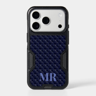 Custom Initial Large Modern Blue Lattice Rubber iPhone 17 Pro Case