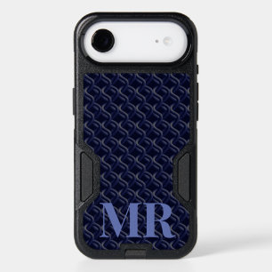 Custom Initial Large Modern Blue Lattice Rubber iPhone 17 Air Case